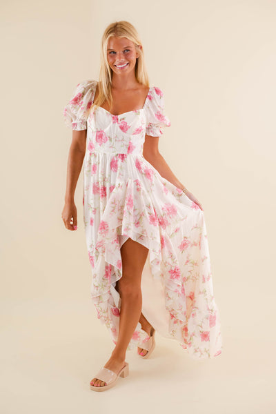 Women's Pink Floral Maxi Dress- Elegant Floral Maxi- Storia Maxi Dress