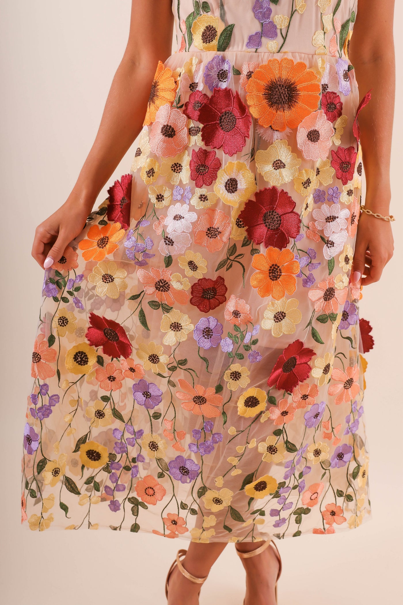 Women's 3D Flower Tulle Midi Dress- Women's Special Occasion Flower Dress- Taylor Grammy's Dress