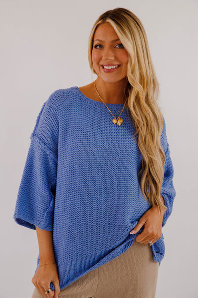 Switch In The Weather Sweater-Blue
