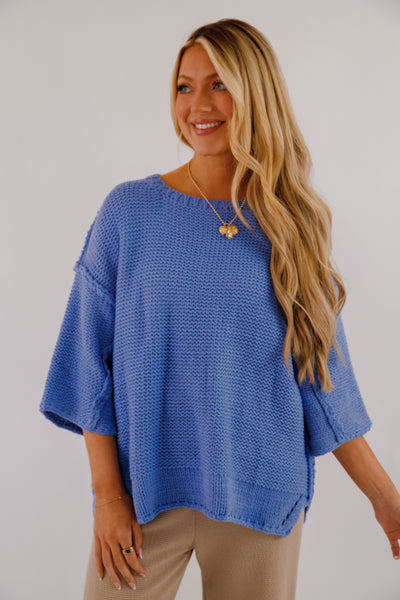 Switch In The Weather Sweater-Blue