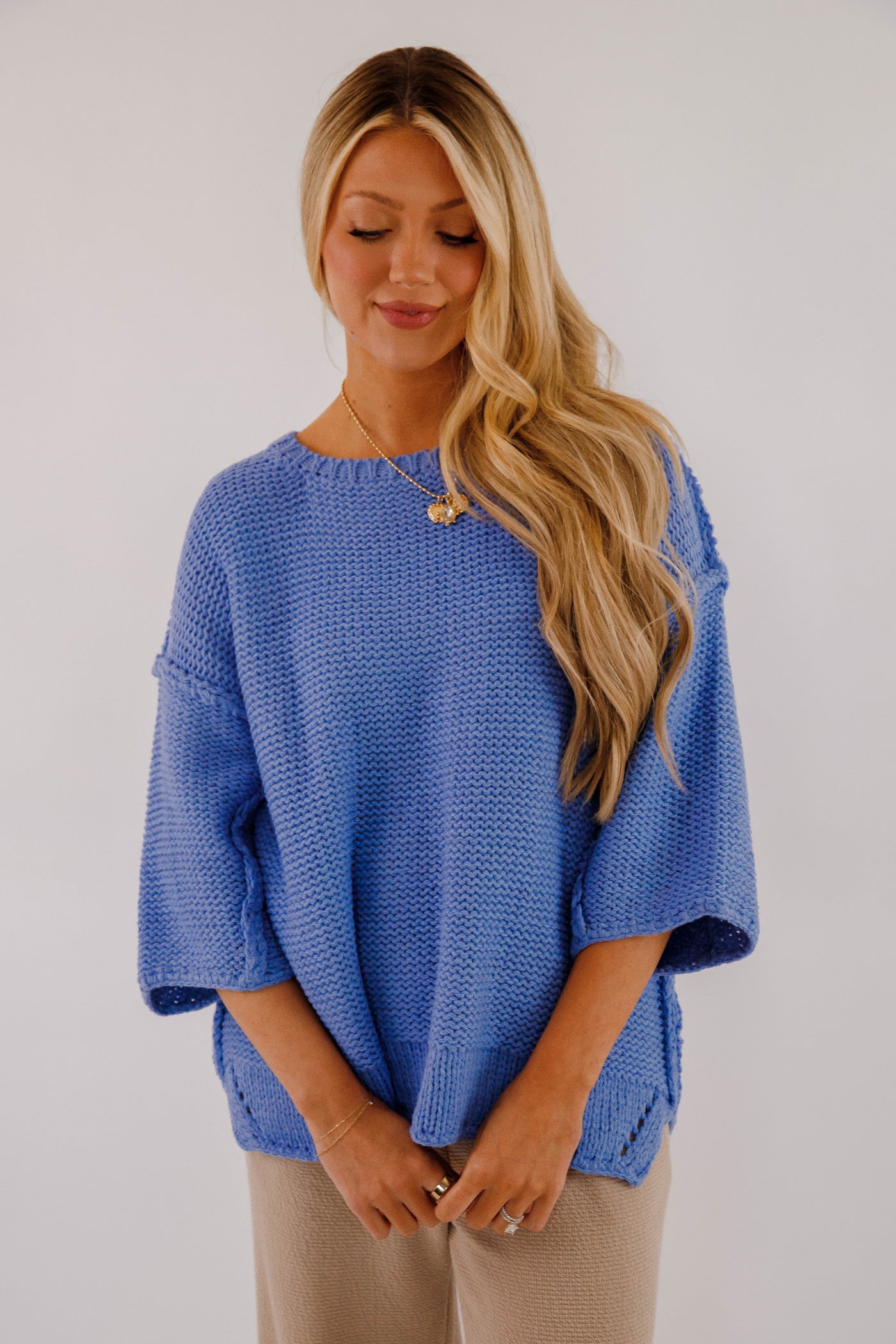 Switch In The Weather Sweater-Blue
