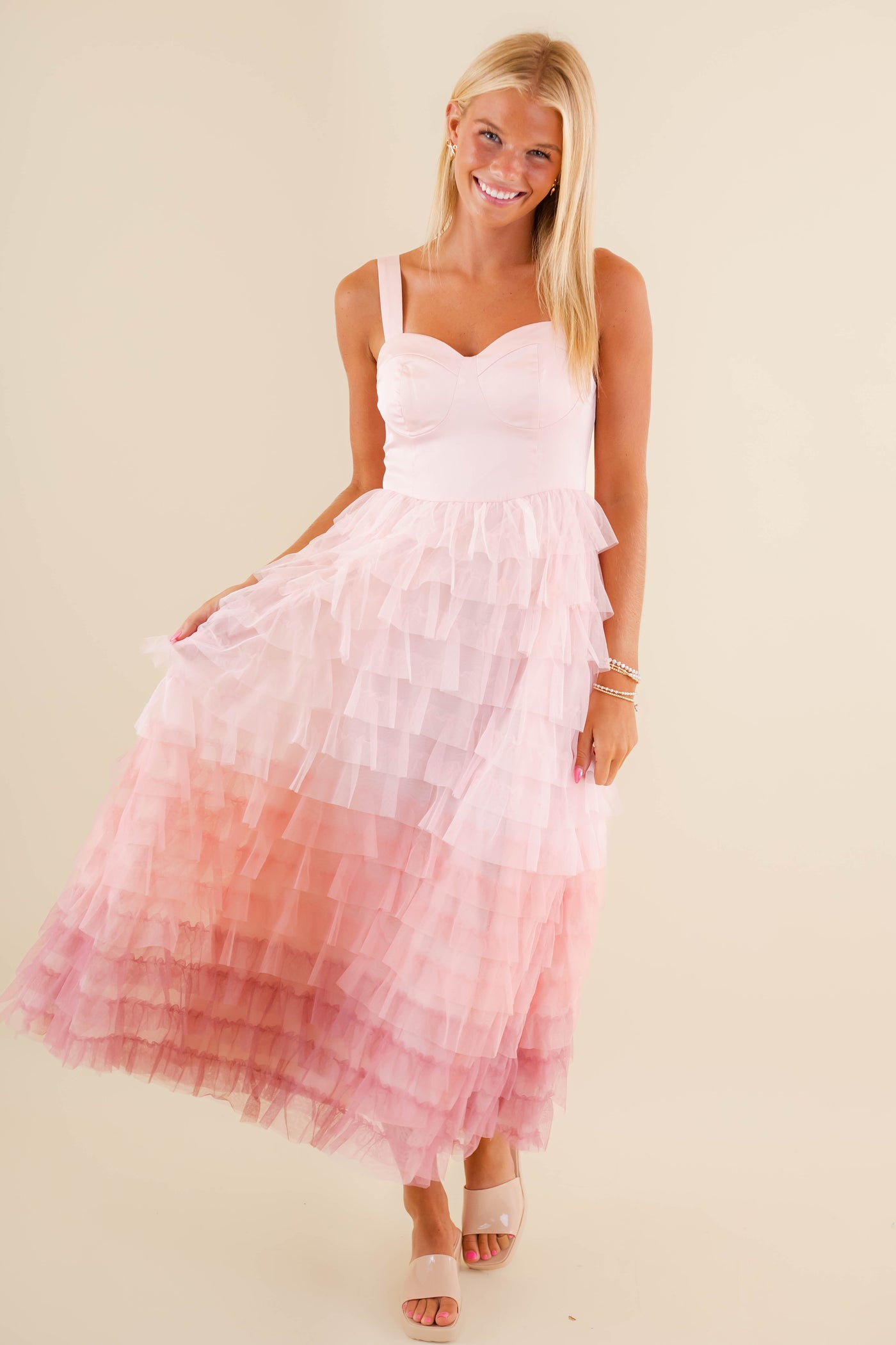 Gorgeous Tiered Pink Tulle Midi Dress- Pink Ombre Tulle Dress- Women's Tulle Party Dress