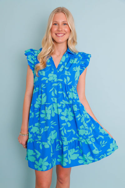 Blue and Green Floral Dress- Women's Vacation Dresses- Umgee Blue Dress