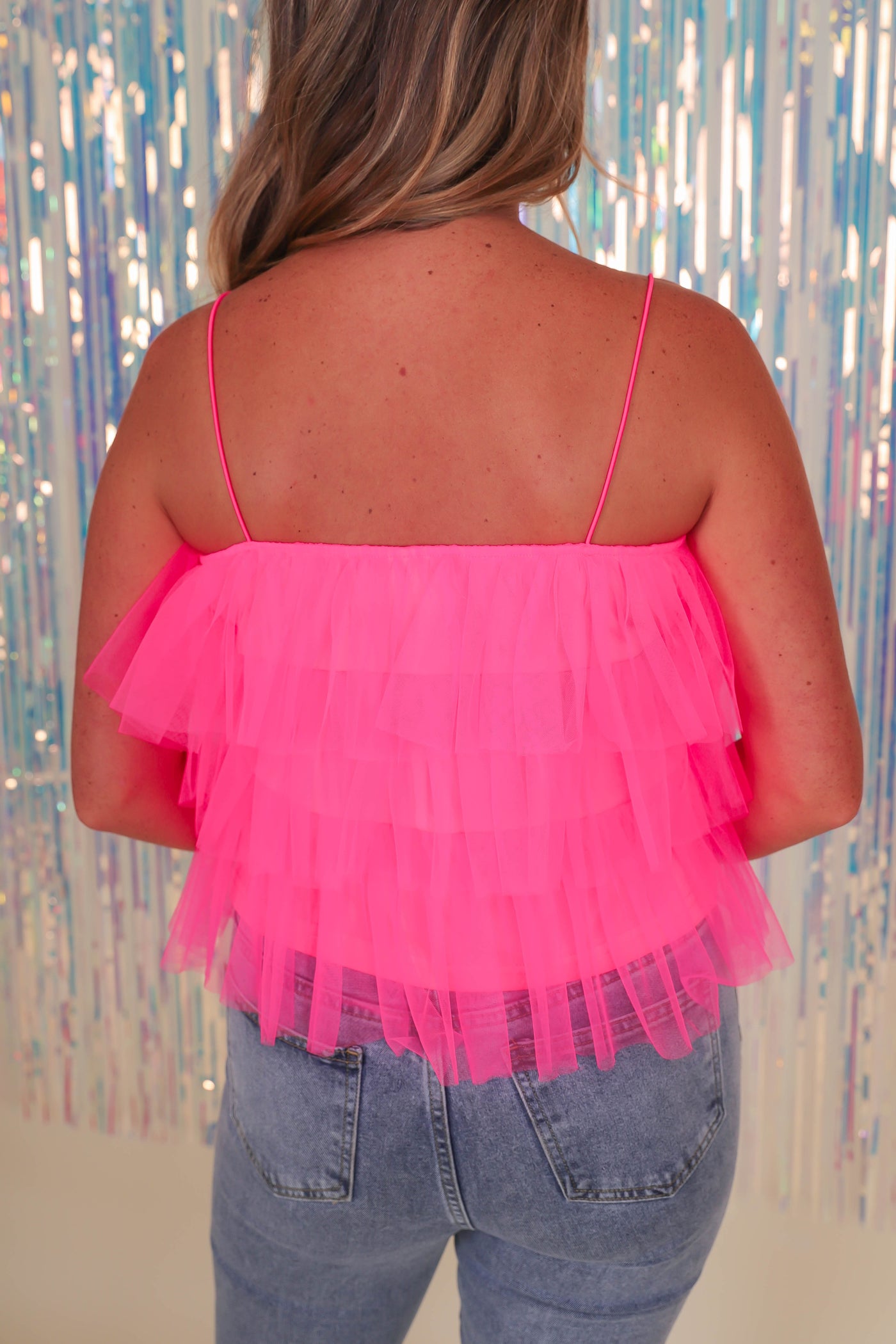 Neon Pink Tulle Top- Women's Fun Tulle Top- GLAM Pink Top