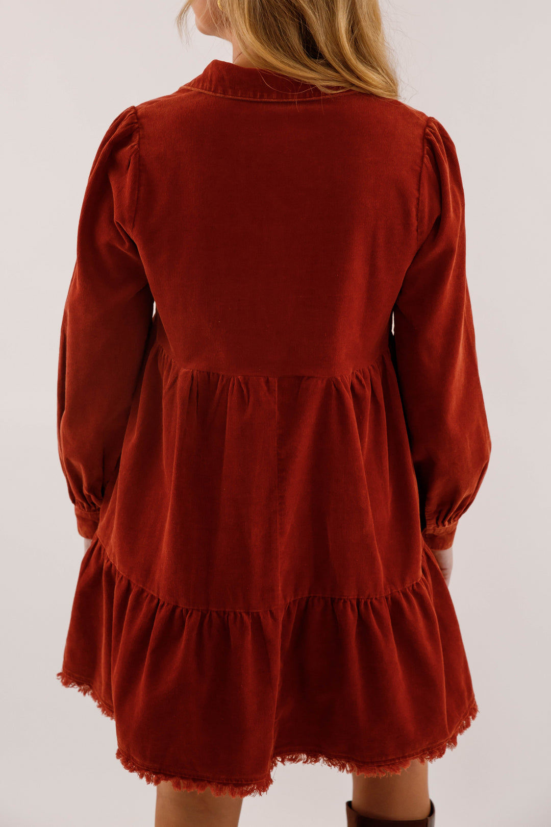 fall corduroy dress Rust Tiered Dress- Fringe Hem Pocket Dress- Women's and Winter Dresses Large Tops Different Neck Styles 100% Cotton Young Adult Woman Size | UK sizes:11