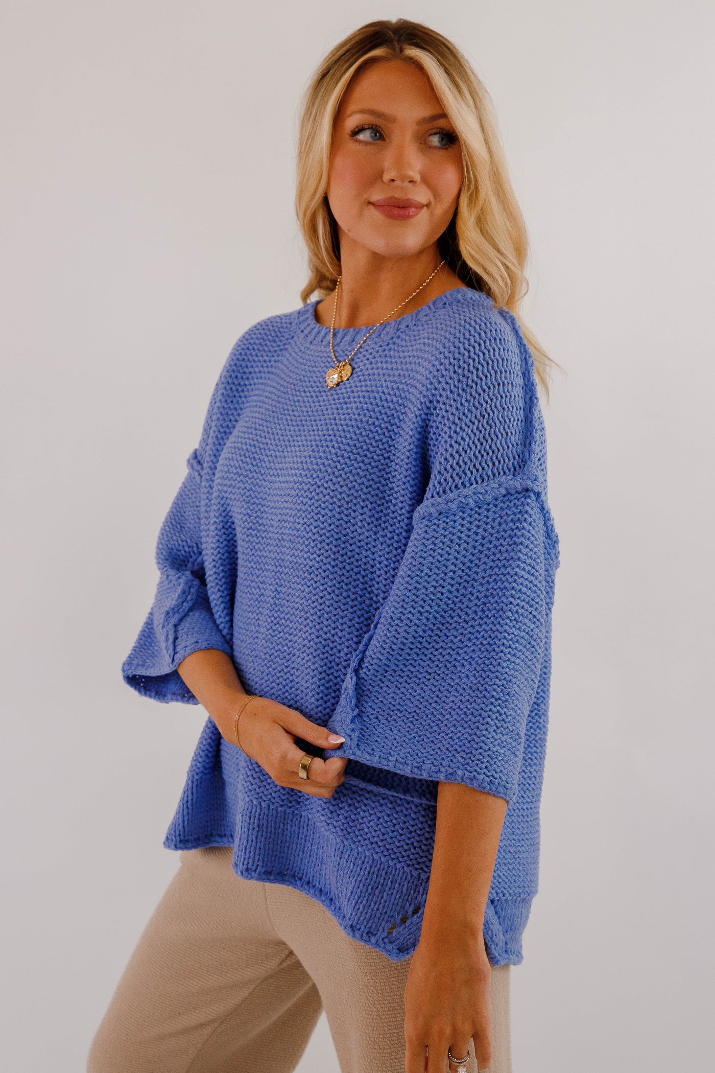 Switch In The Weather Sweater-Blue