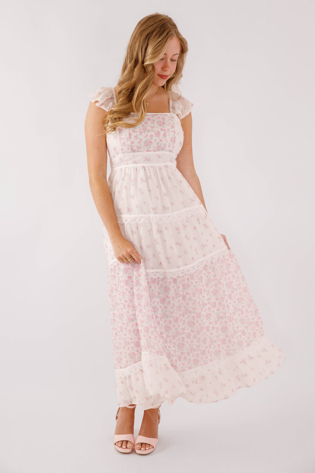 White and Pink Floral Maxi Dress with Lace Trim- Women's Floral Lace Maxi- Peach Love Cream Pink Floral Maxi Juliana's Boutique White and Pink Floral Maxi Dress with Lace Trim- Women's Floral Lace Maxi- Peach Love Cream Pink Floral Maxi Juliana's Boutique