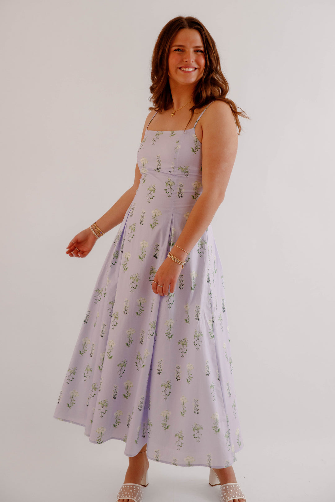 Lavender Floral Midi Dress – Feminine Spring Garden Party Dress- Mable Floral Cotton Dress Small