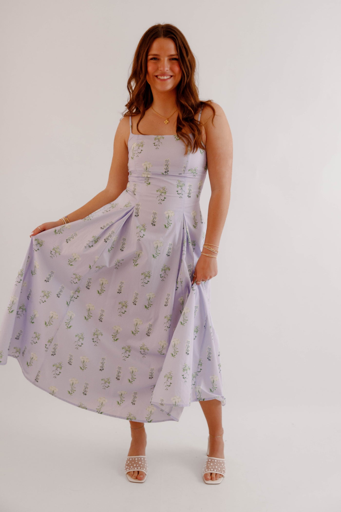 Lavender Floral Midi Dress – Feminine Spring Garden Party Dress- Mable Floral Cotton Dress Small