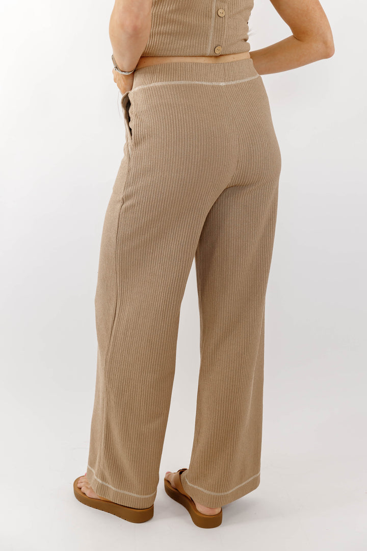 Mocha Ribbed Lounge Pants- Neutral Matching Lounge Set- Women's