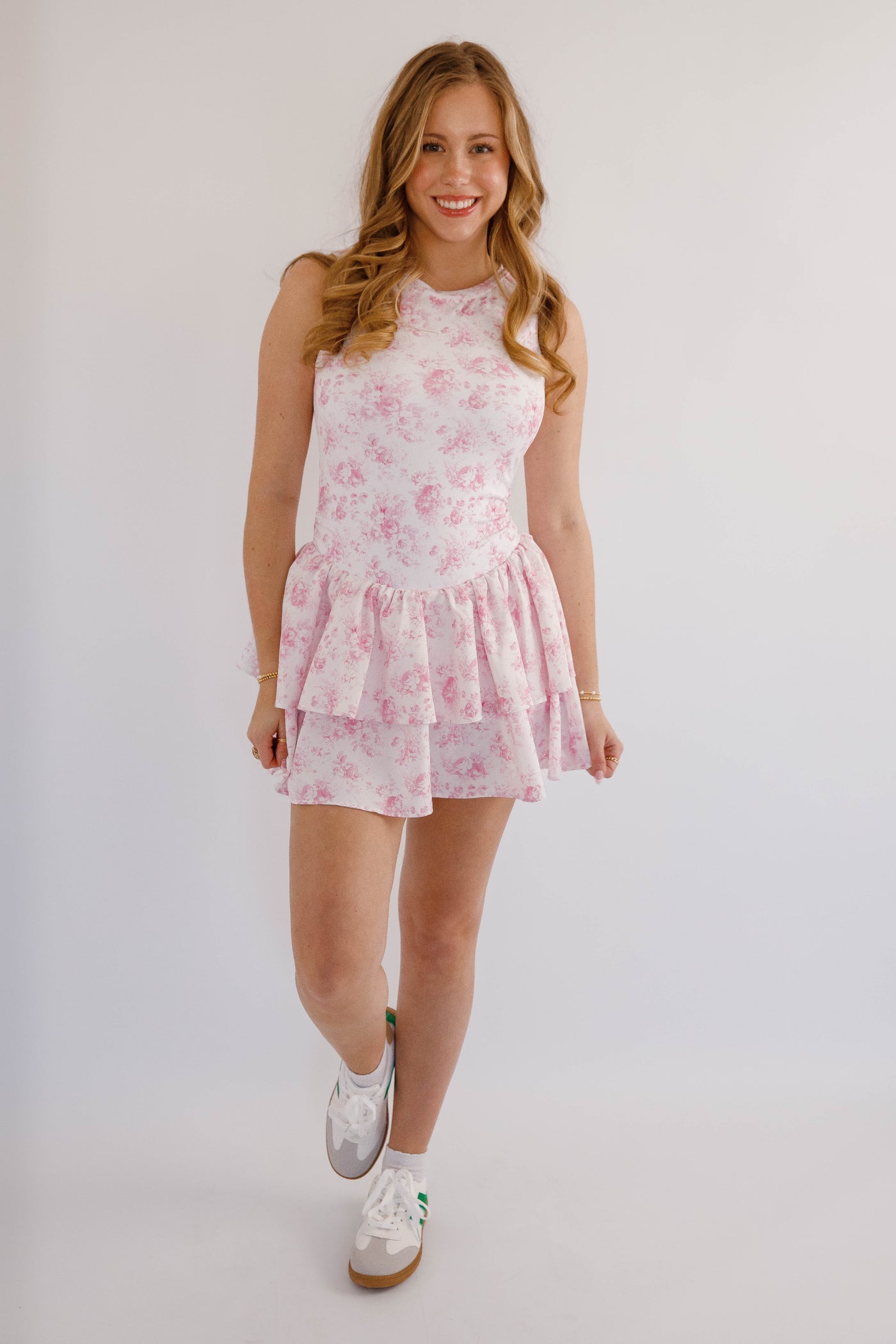 Pink Floral Athletic Dress- Preppy Floral Tennis Dress- Peach Love Cream Athletic Dress Large