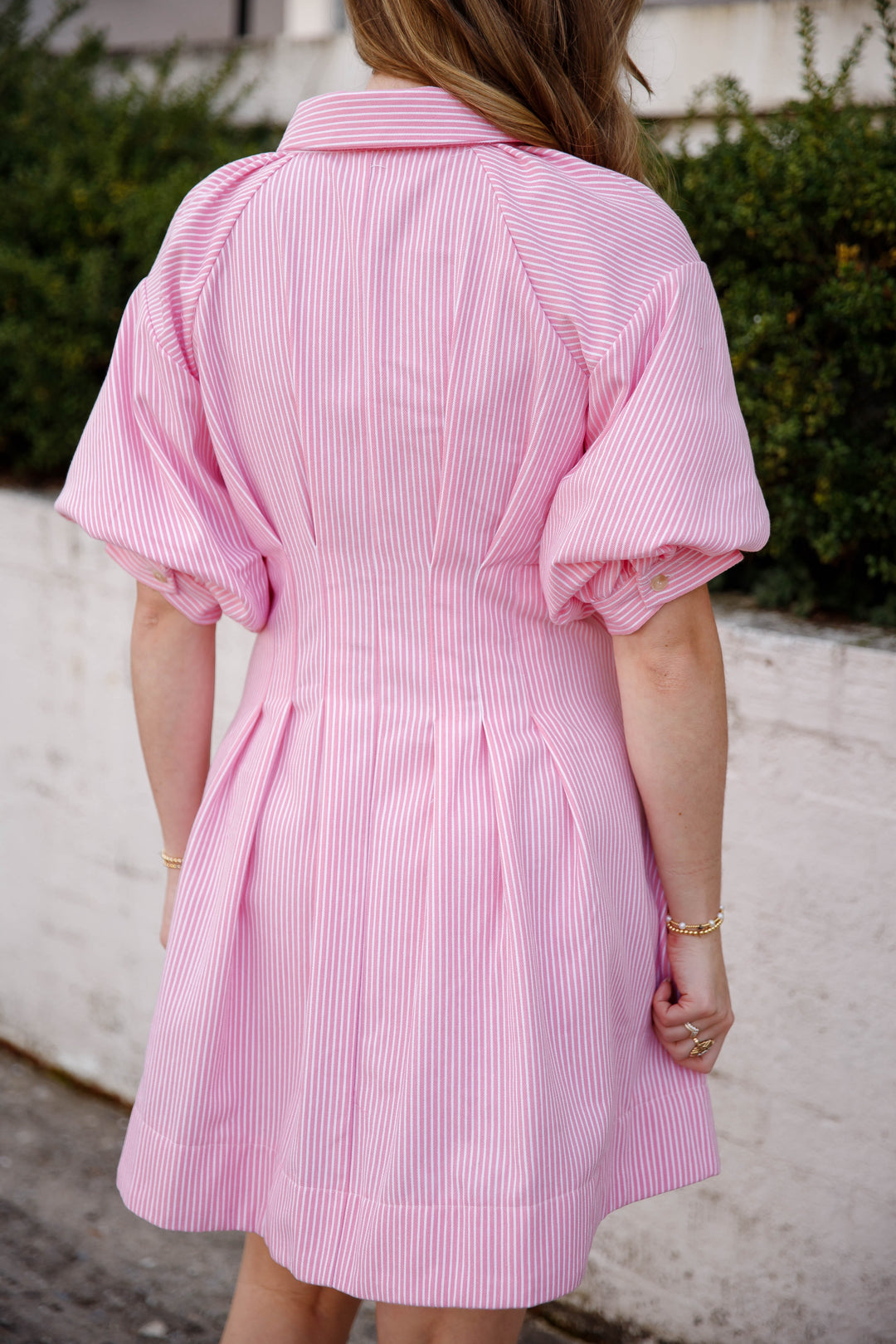 Pink Stripe Button Front Mini Dress – Puff Sleeve Collared Dress- &Merci  Pink Striped Dress – Juliana's Boutique