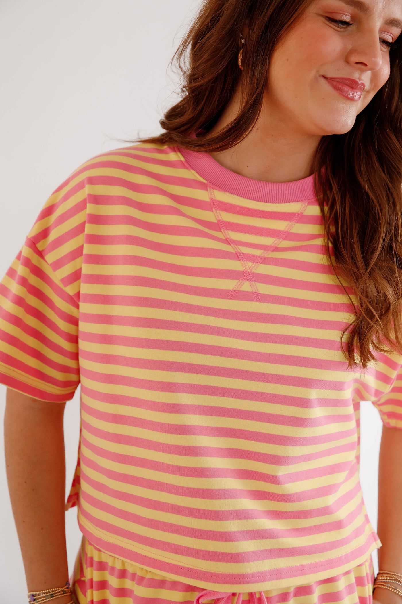 Casual Striped Set- Pink and Yellow Striped Top and Shorts- Day 