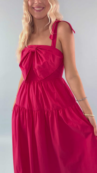 Women's Red Bow Maxi Dress- Boutique Red Dress- &Merci Bow Dress