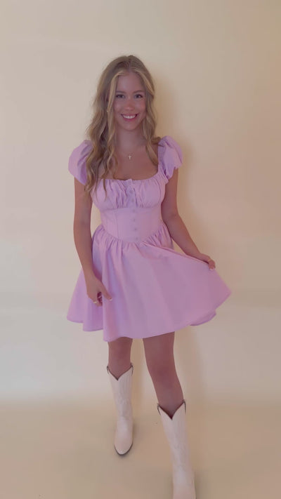 Lavender Corset Style Dress- Women's Puff Sleeve Corset Dress- Mable Dresses