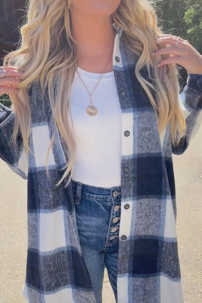 Women's Long Shacket- Trendy Plaid Shirt Jacket- Women's Fall Shacket