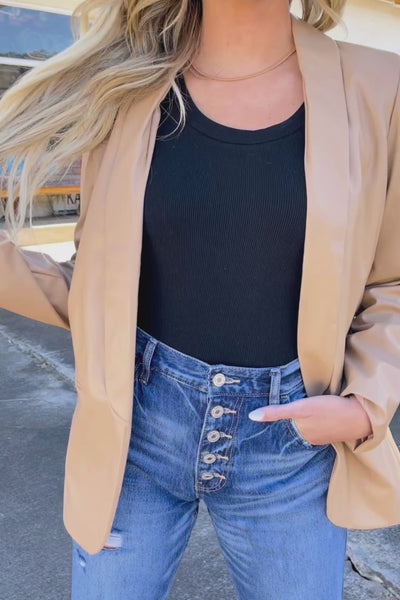 Feeling Confident Blazer-Tan