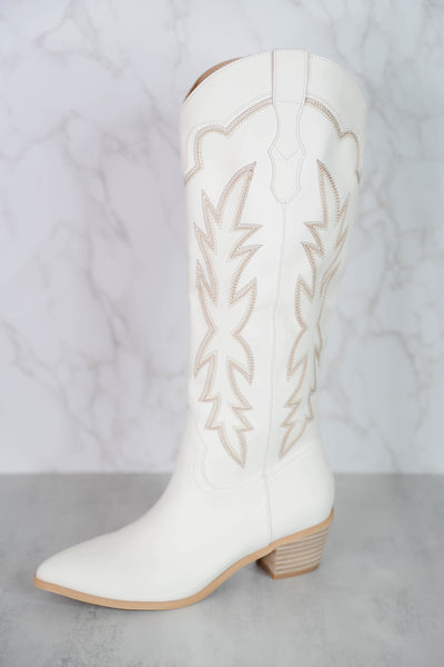Ivory Tall Cowboy Boots- Ivory Western Boots- Miim Boots