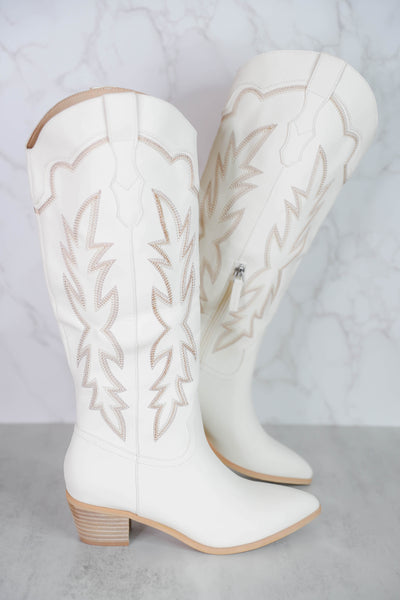 Ivory Tall Cowboy Boots- Ivory Western Boots- Miim Boots