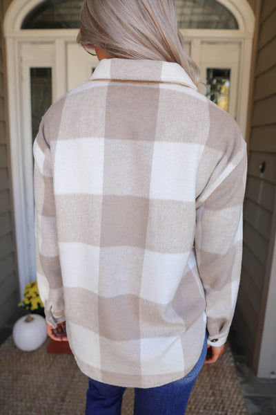 Women's Buffalo Check Flannel- White And Tan Women's Flannel- Soft Button Down Top