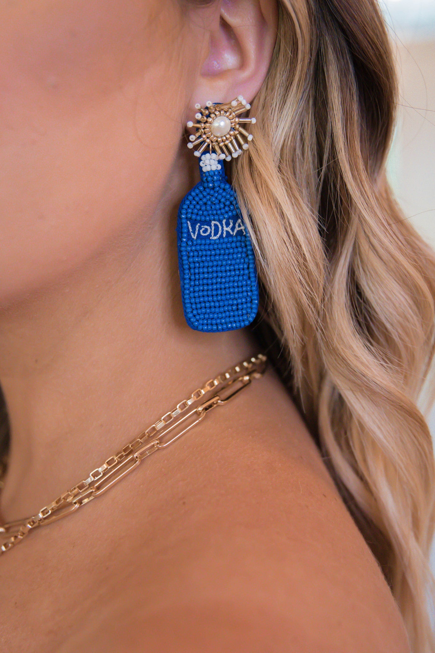 Vodka Beaded Earrings-Blue