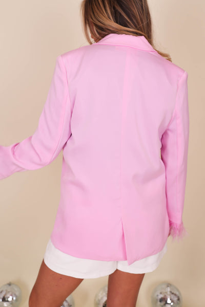 Women's Pink Blazer- Women's Blazer With Feathers- Women's Pink Feather Top