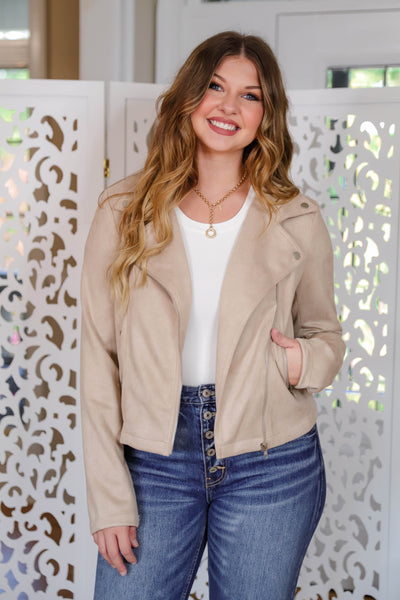 Women's Faux Suede Moto Jacket- Trendy Moto Jacket- Women's Fall Jackets