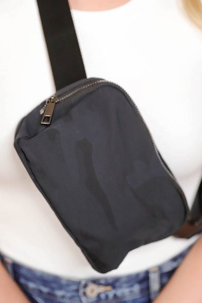 Black Camo Belt Bag- Women's Black Nylon Fanny Pack- Belt Bag Dupe