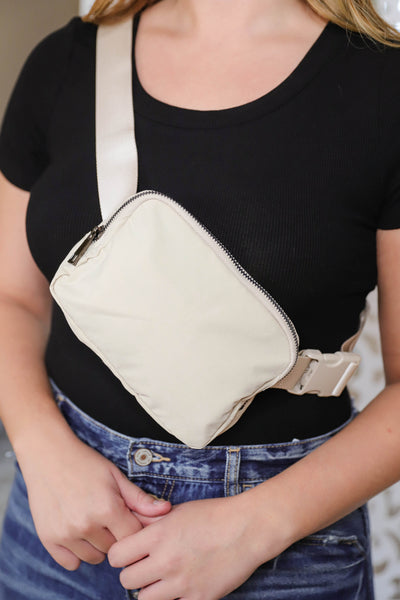 Ivory Belt Bag- Women's Ivory Nylon Fanny Pack- Belt Bag Dupe