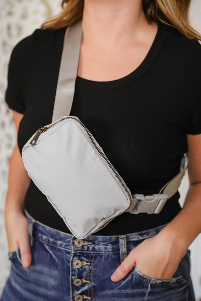 Grey Belt Bag- Women's Grey Nylon Fanny Pack- Belt Bag Dupe