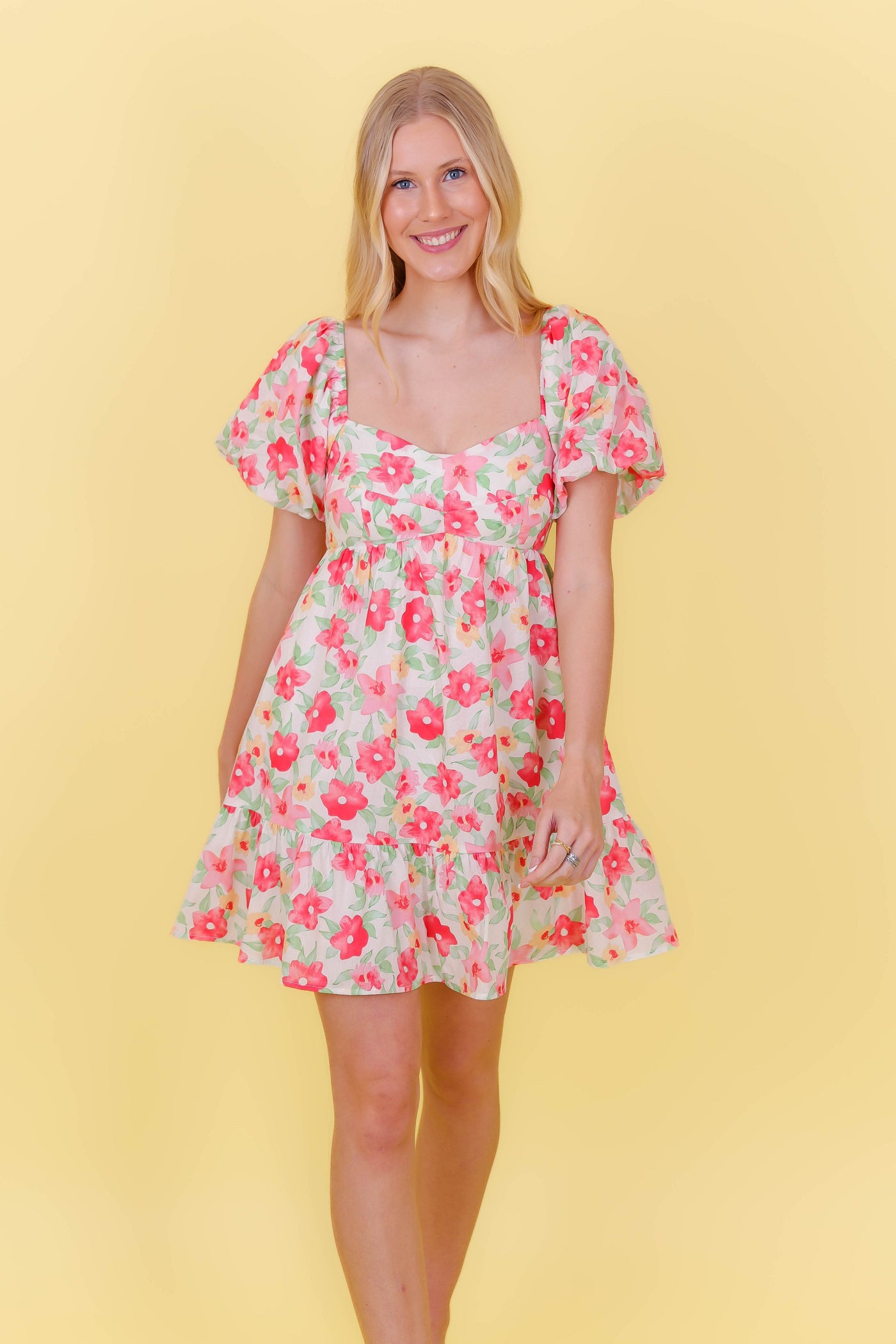 Bright Floral Print Dress- Babydoll Style Dress- &Merci Dresses