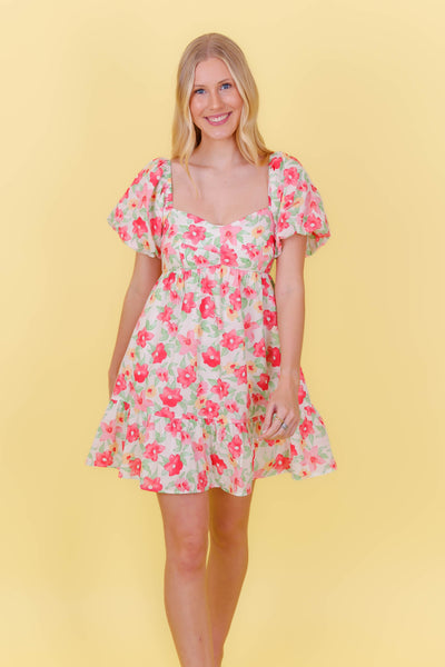 Bright Floral Print Dress- Babydoll Style Dress- &Merci Dresses