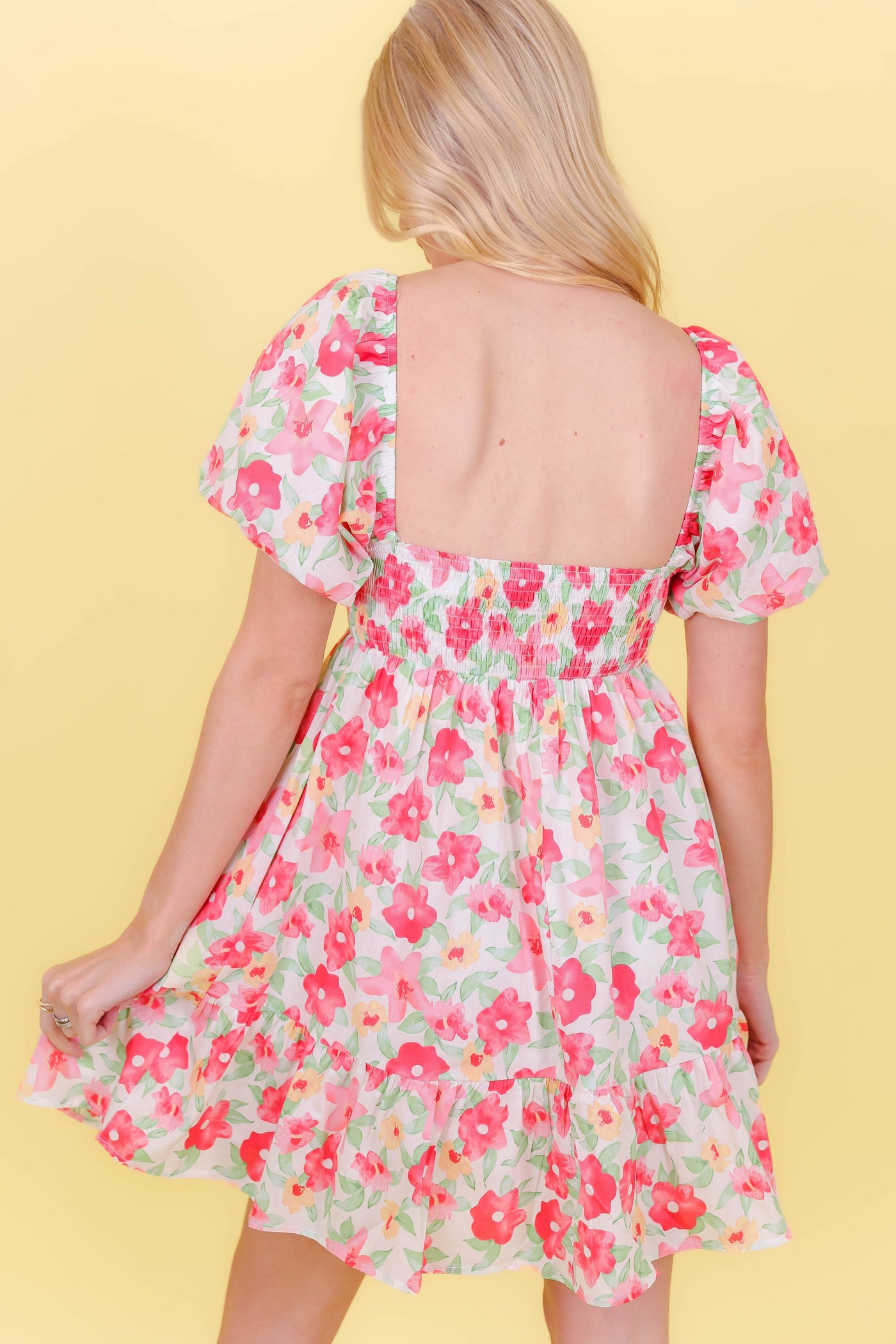 Bright Floral Print Dress- Babydoll Style Dress- &Merci Dresses