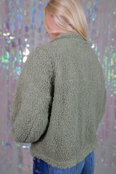 Gren Teddy Bear Jacket- Women's Sherpa Jacket- Sage Green Sherpa Jacket For Women