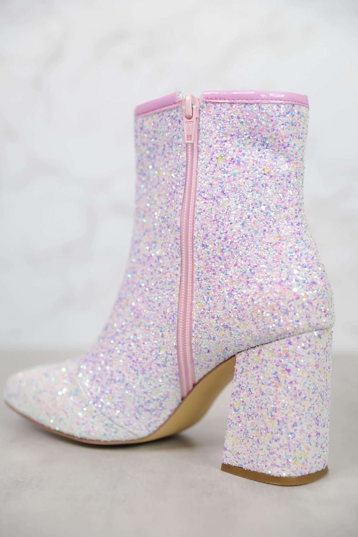 Women's White Glitter Boots- Pastel Glitter Boots-White Glitter Bachelorette Booties 