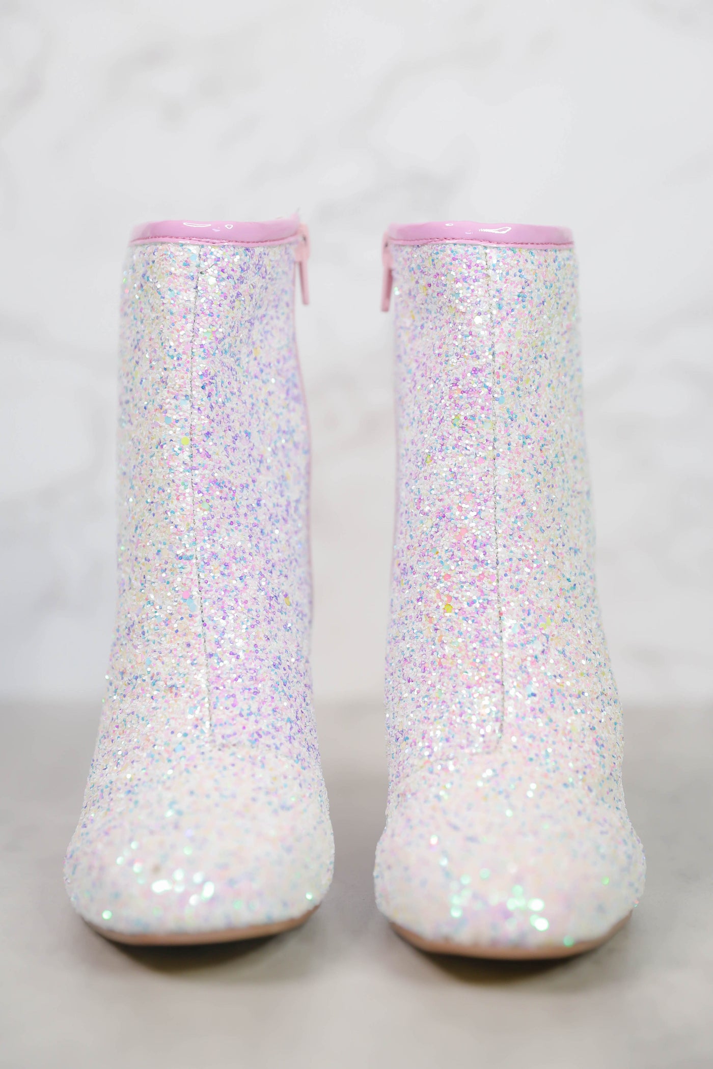 Women's White Glitter Boots- Pastel Glitter Boots-White Glitter Bachelorette Booties 