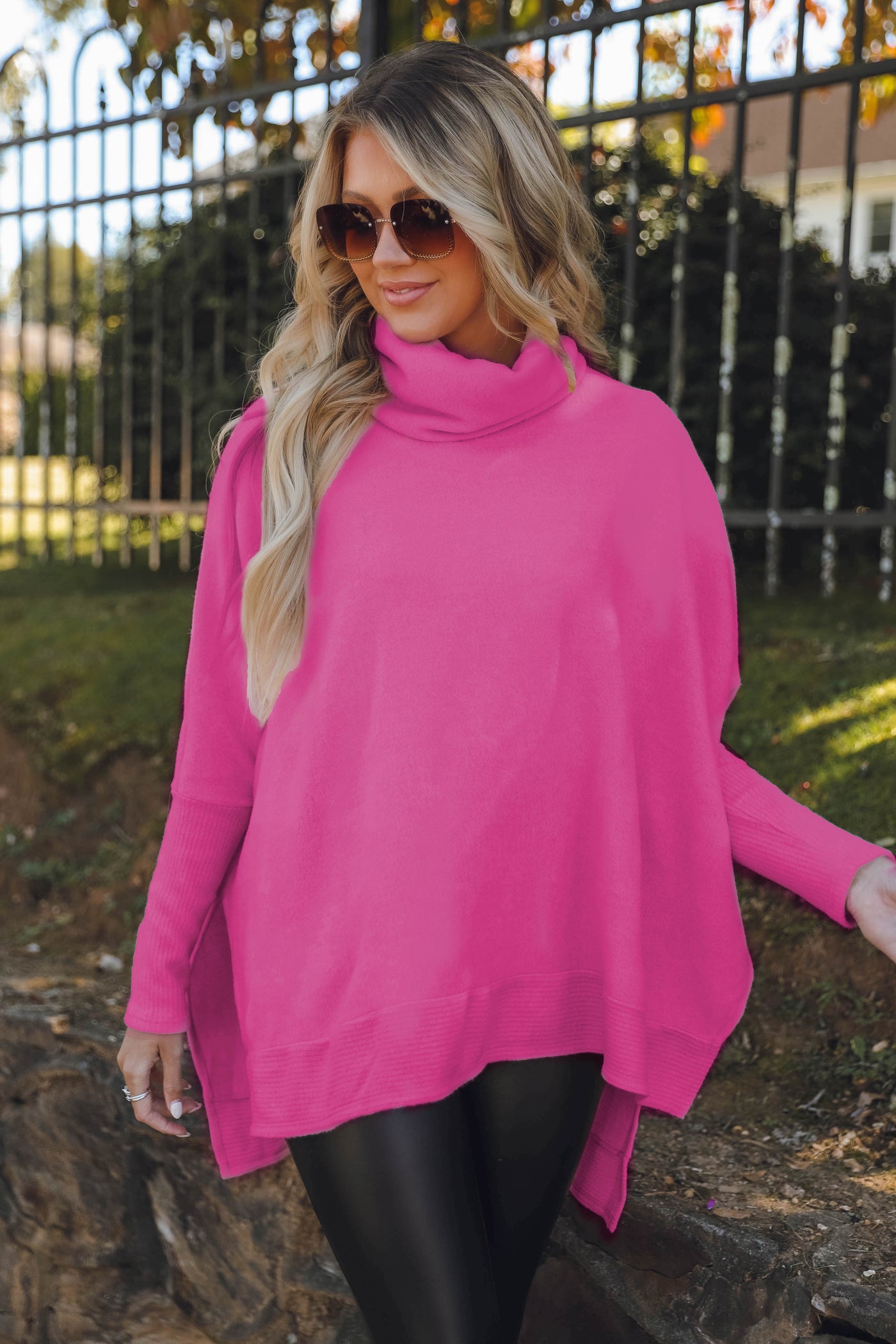 Comfy Hot Pink Cowl Neck Sweater- Cute Oversized Sweater- Cherish Cowl Neck Sweater