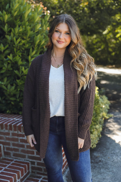 Brown Chenille Cardigan- Soft Cozy Cardigan with Pockets- Knitted Cardigan
