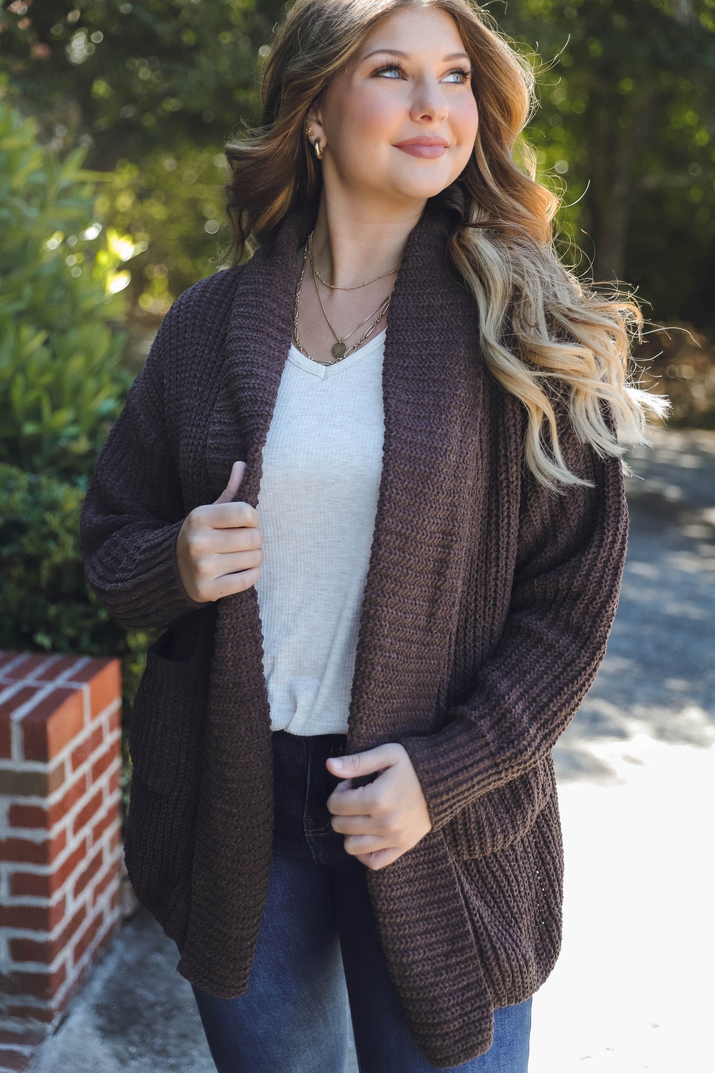 Brown Chenille Cardigan- Soft Cozy Cardigan with Pockets- Knitted Cardigan