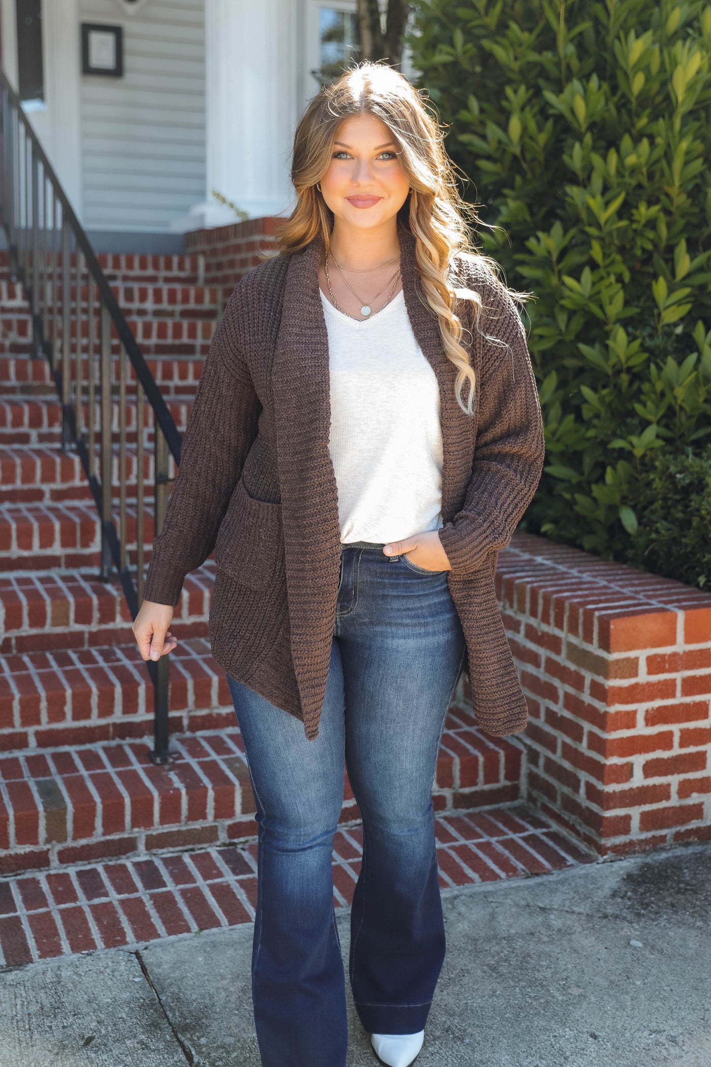 Brown Chenille Cardigan- Soft Cozy Cardigan with Pockets- Knitted Cardigan