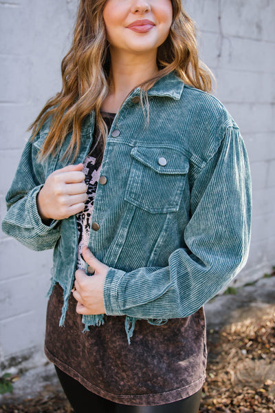 Teal Corduroy Jacket- Distressed Corduroy Vintage Style Jacket- $52