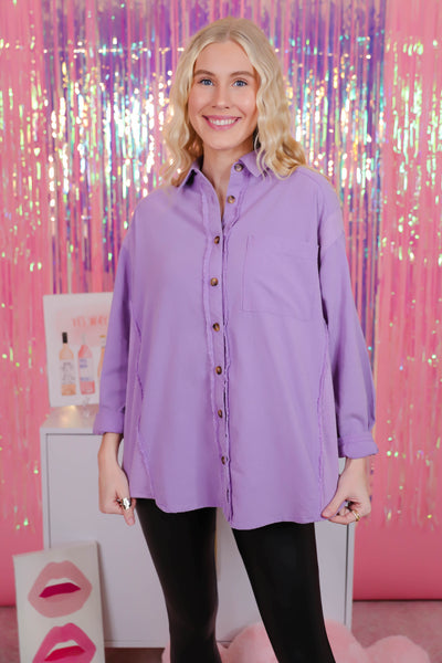 Women's Oversized Button Down- Purple Trendy Button Down- Free People Dupe Shirt