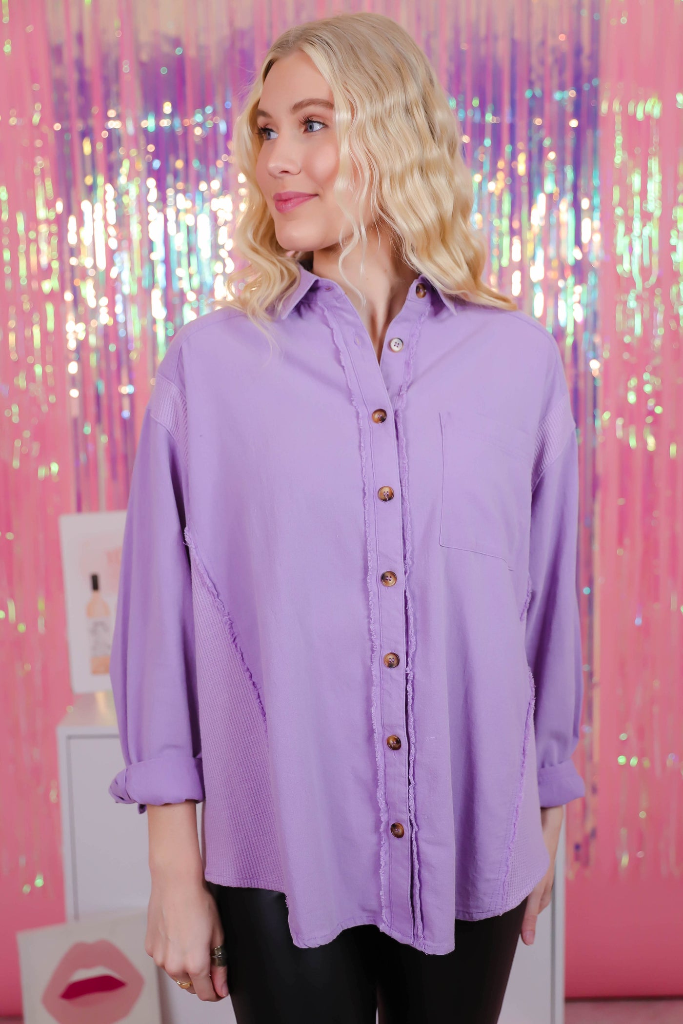Women's Oversized Button Down- Purple Trendy Button Down- Free People Dupe Shirt