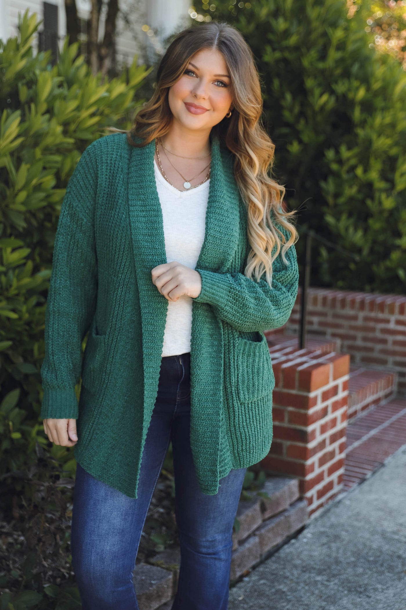 Hunter Green Chenille Cardigan- Soft Cozy Cardigan with Pockets- Knitted Cardigan