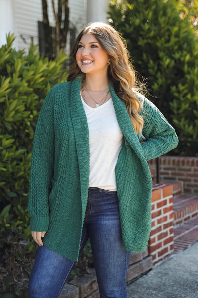 Hunter Green Chenille Cardigan- Soft Cozy Cardigan with Pockets- Knitted Cardigan