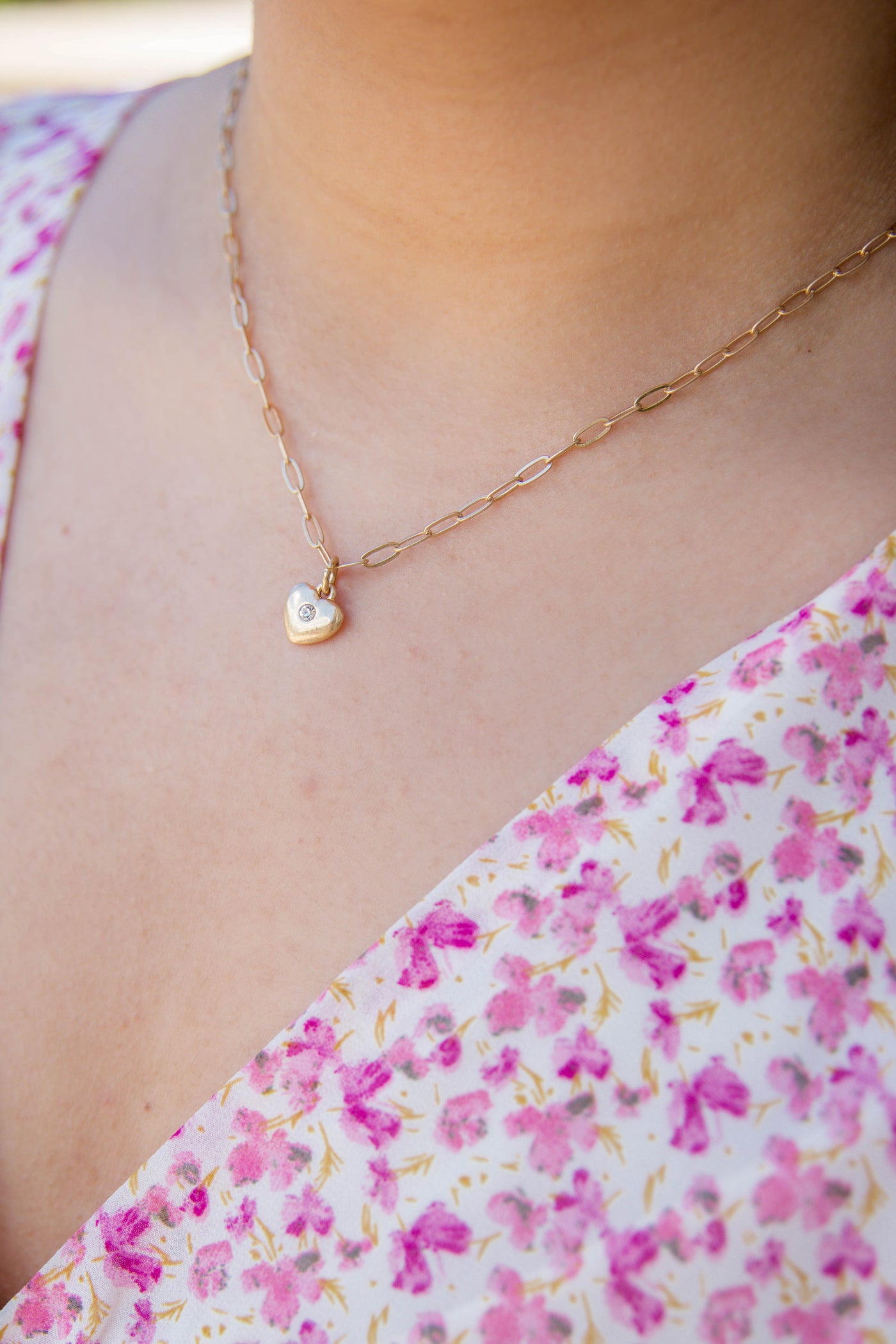 Canvas Gold Heart Necklace- Dainty Heart Necklace- Gold Diamond Heart Necklace
