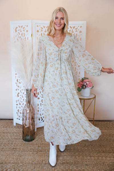 Dainty Floral Print Dress- Feminine Midi Dress- Ruched Midi Dress- Fanco Midi Dress