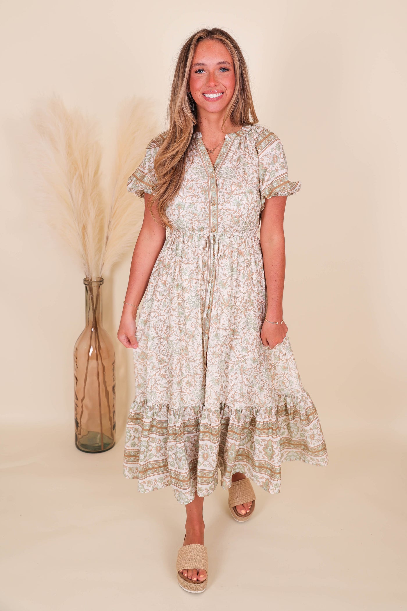 Pretty Midi Dress- Women's Conservative Midi Dress- Paisley Print Dress- Blu Pepper Midi Dress