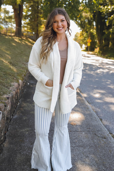 Ivory Chenille Cardigan- Soft Cozy Cardigan with Pockets- Knitted Cardigan