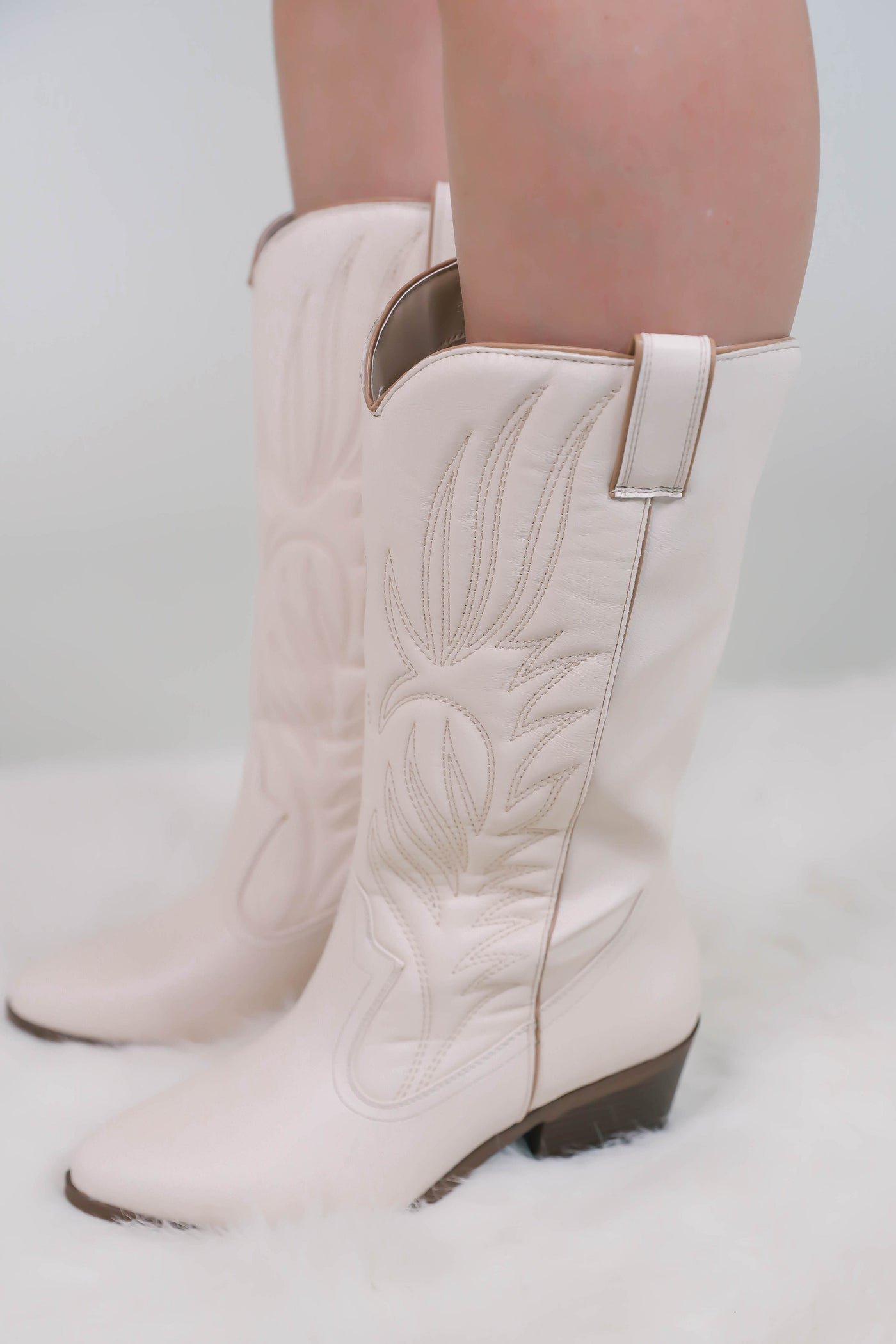 Women's Western Boots- Tall Cream Western Boots- Qupid Western Boots